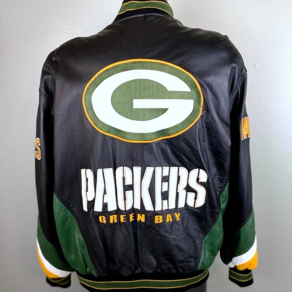 Green Bay Packers Leather Jacket by G-III Cow Leather High Quality LARGE